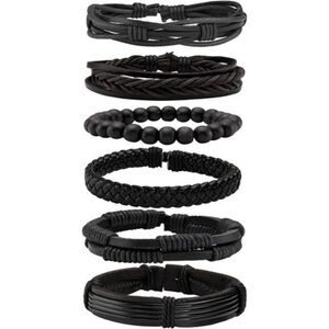 6 Pcs Punk Braided Leather Bracelets for Men